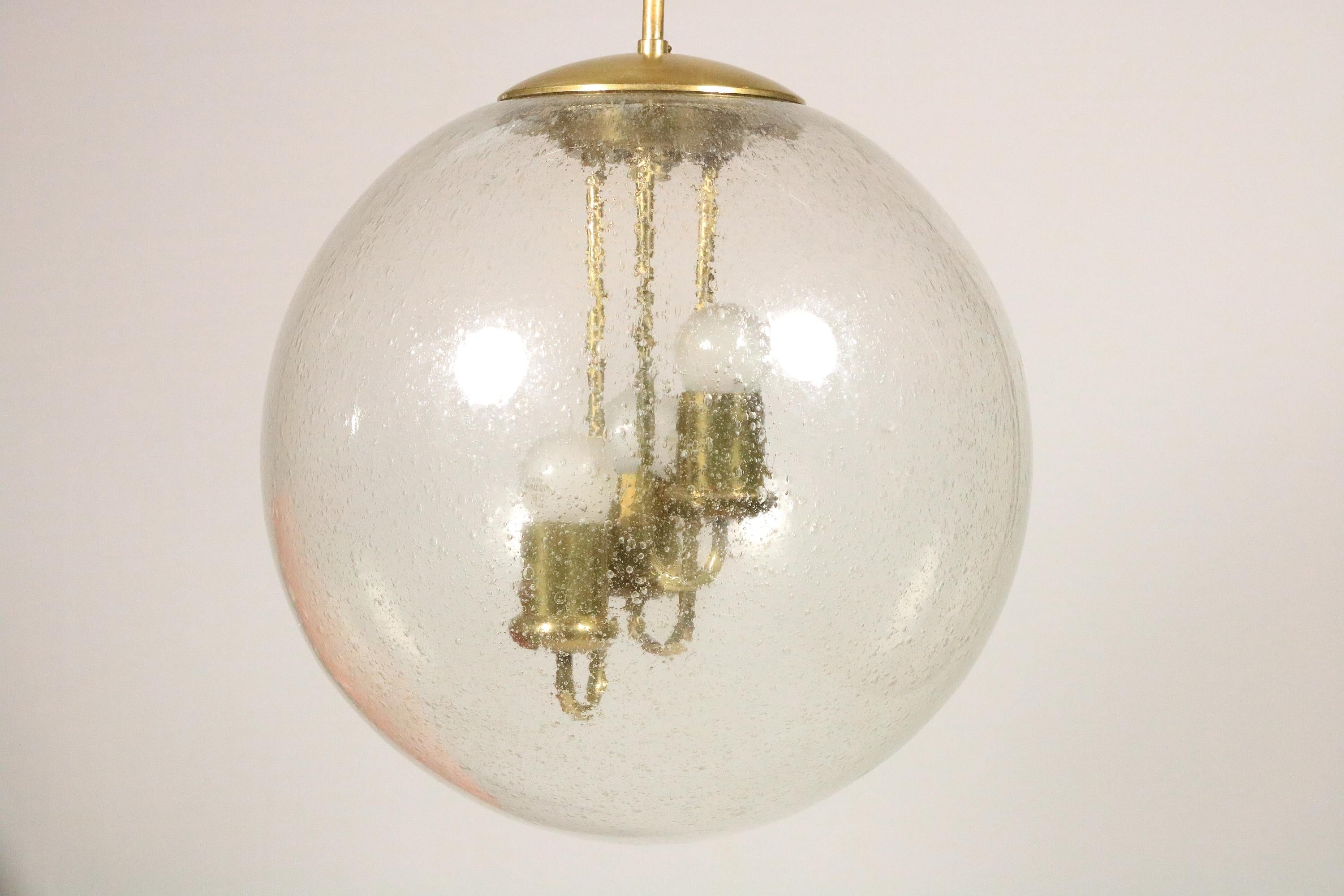 Big Glass Ball Hanging Lamp, Brass, Germany 1970s In Good Condition For Sale In Berlin, BE