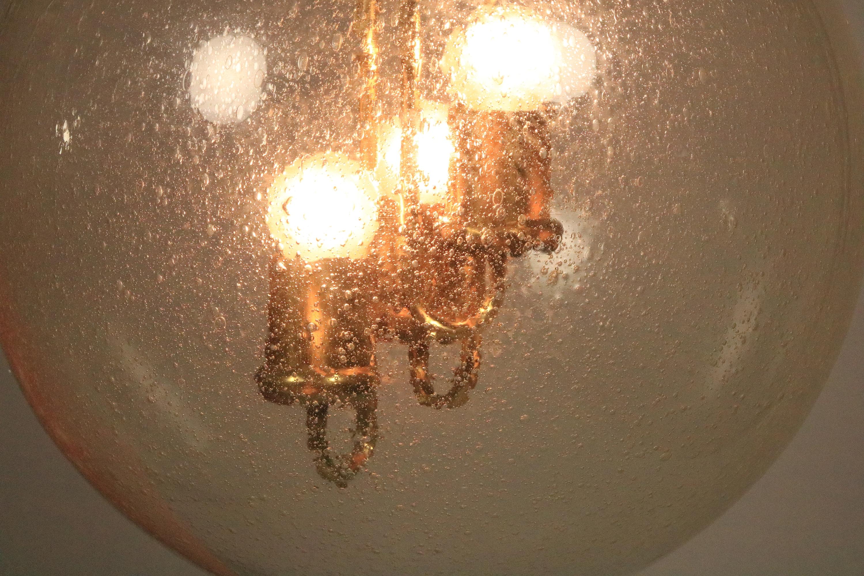 Big Glass Ball Hanging Lamp, Brass, Germany 1970s For Sale 1