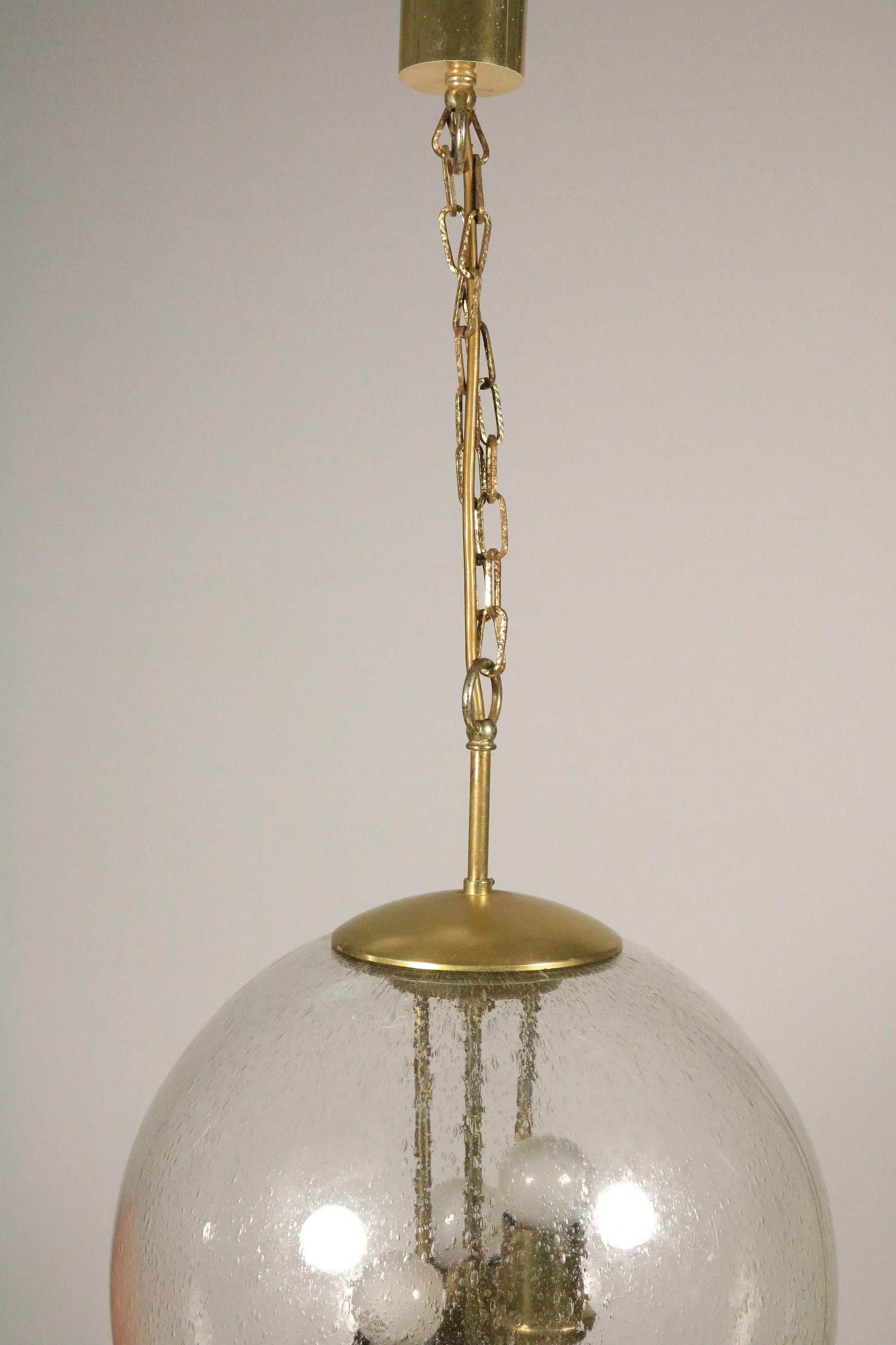 Big Glass Ball Hanging Lamp, Brass, Germany 1970s For Sale 3