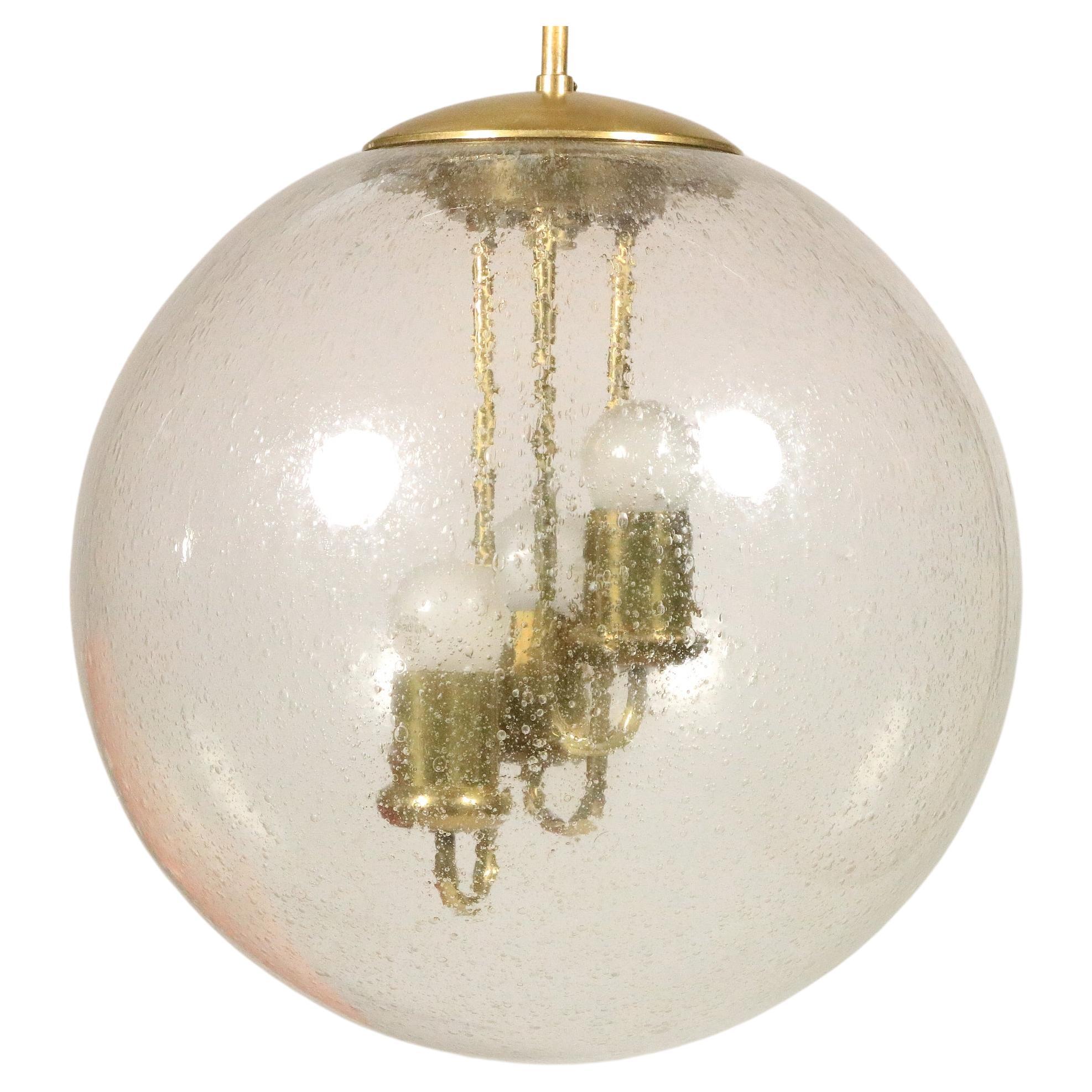 Big Glass Ball Hanging Lamp, Brass, Germany 1970s