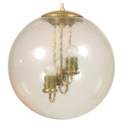 Big Glass Ball Hanging Lamp, Brass, Germany 1970s