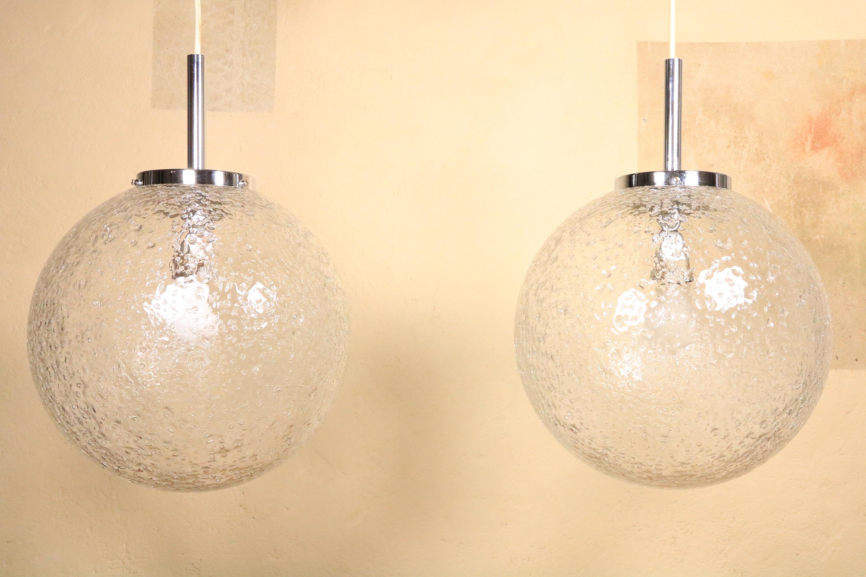 Late 20th Century Big Glass Ball Lamp, Bubble Glass, Chrome by Doria, 1980s, 1/3 For Sale