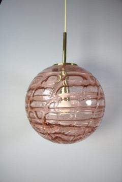 Big Glass Ball Pendant Lamp by Doria, Murano Glass, Rare Pink, 1970s