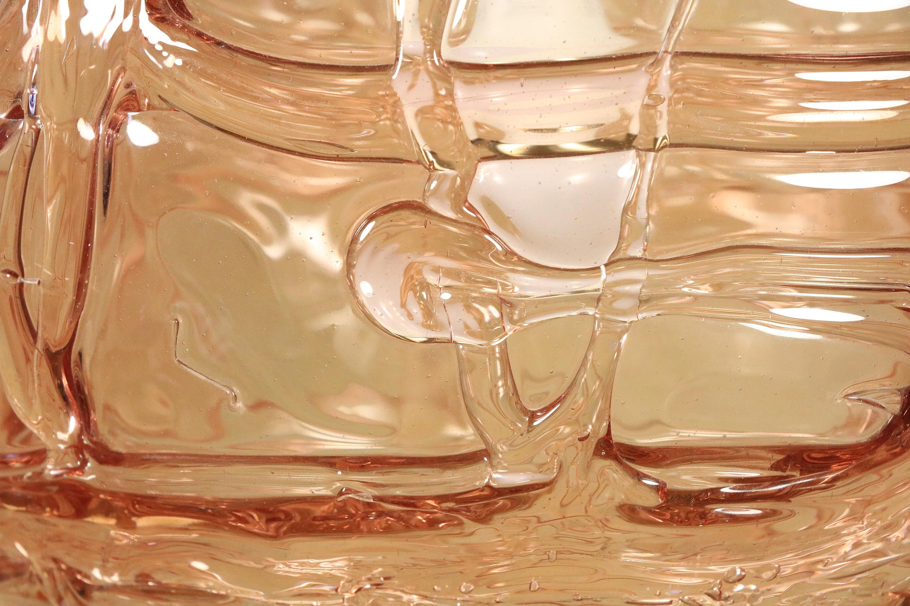 German Big Glass Ball Pendant Lamp by Doria, Murano Glass, Rare Pink, 1970s