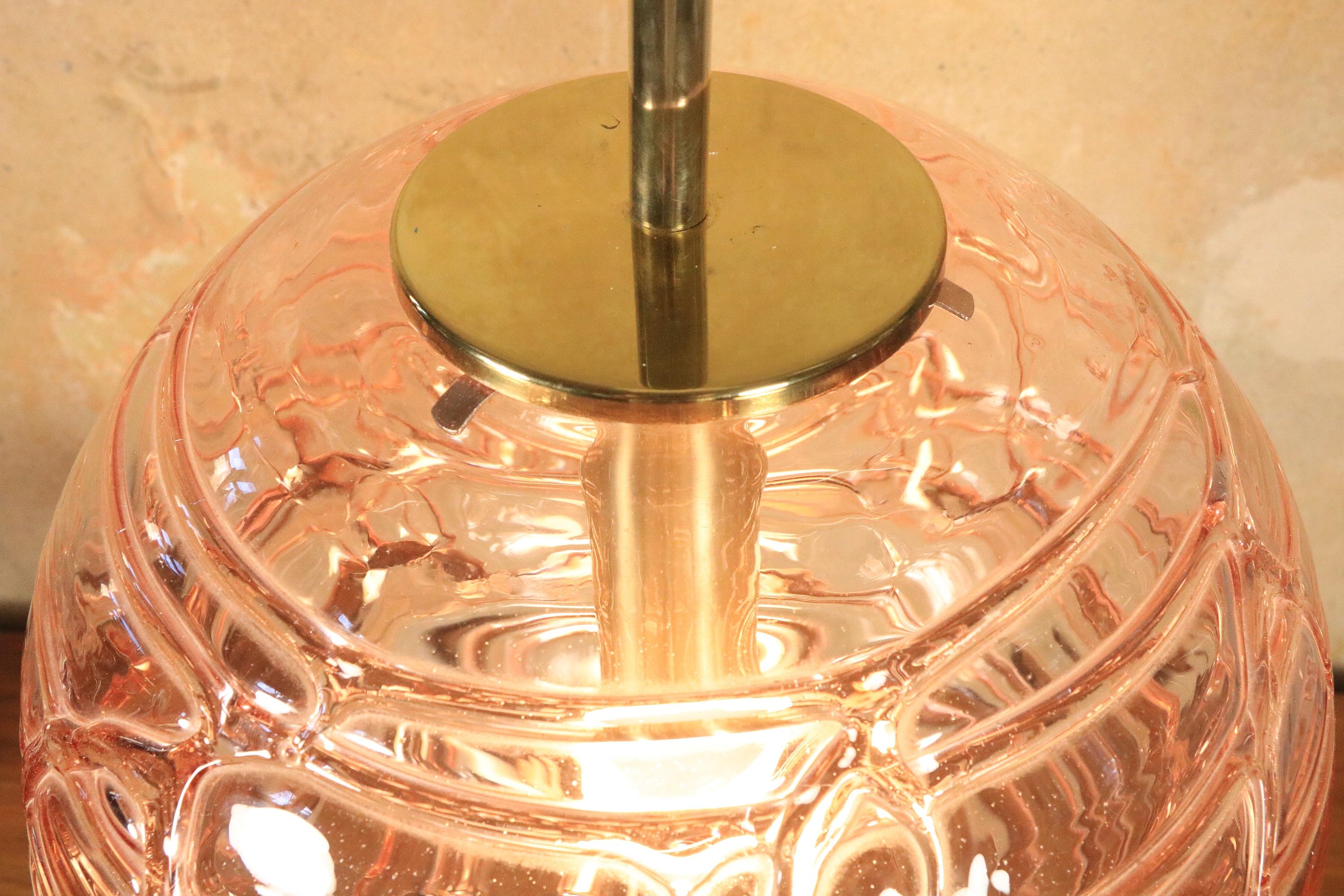 Big Glass Ball Pendant Lamp by Doria, Murano Glass, Rare Pink, 1970s In Good Condition In Berlin, BE