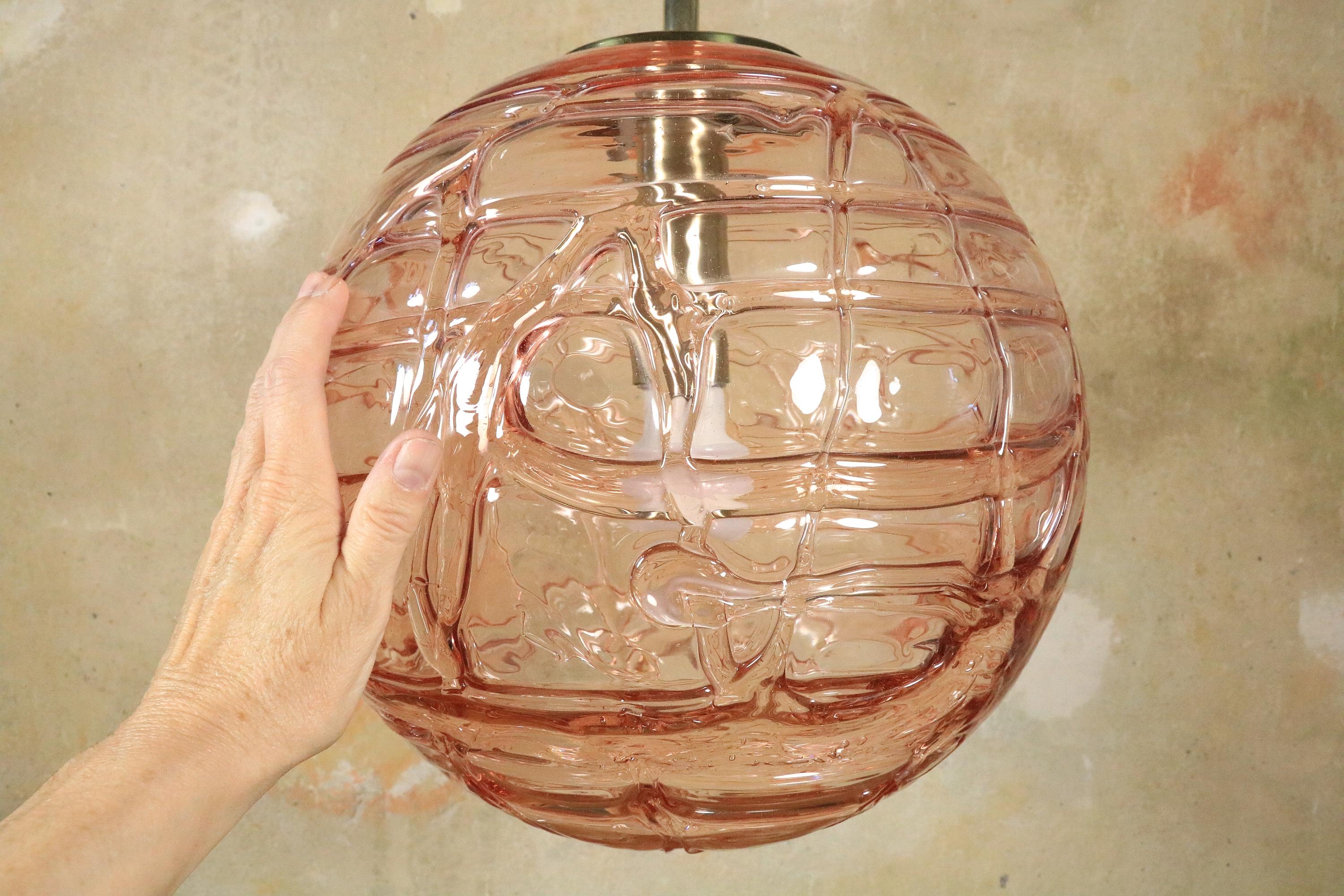 Late 20th Century Big Glass Ball Pendant Lamp by Doria, Murano Glass, Rare Pink, 1970s