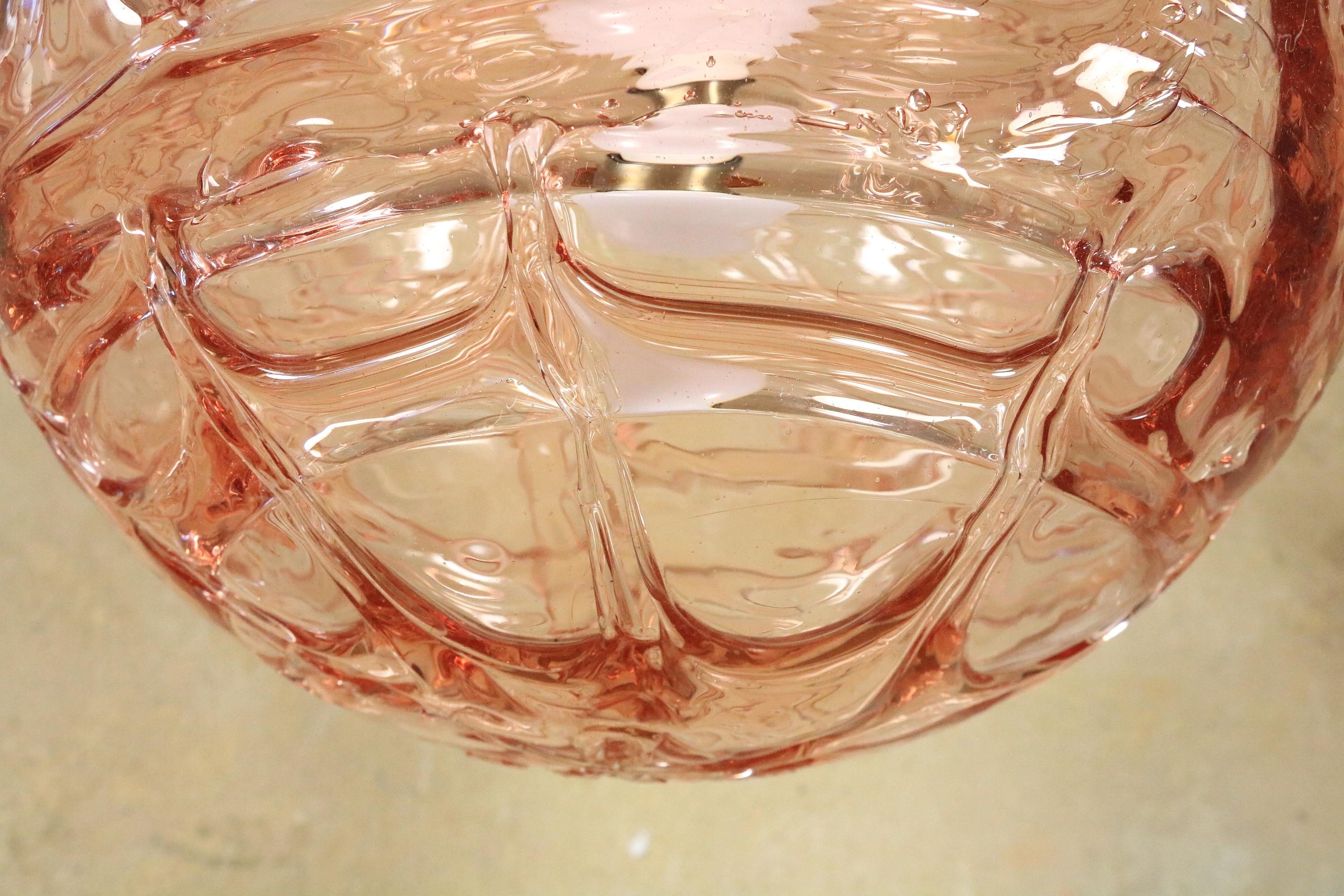 Big Glass Ball Pendant Lamp by Doria, Murano Glass, Rare Pink, 1970s 1