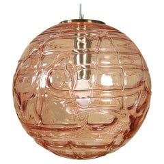 Big Glass Ball Pendant Lamp by Doria, Murano Glass, Rare Pink, 1970s