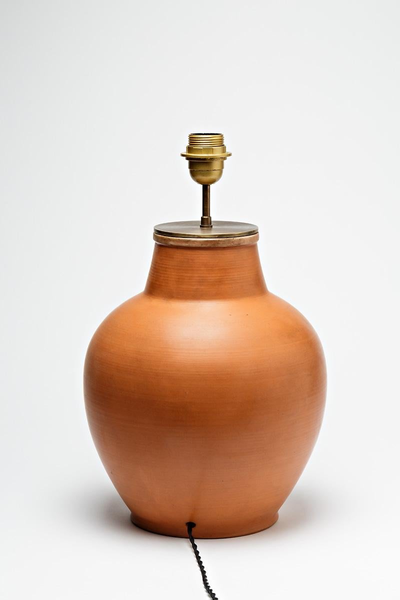 20th Century Big glazed ceramic table lamp by Pierre Roulot, 1950. For Sale