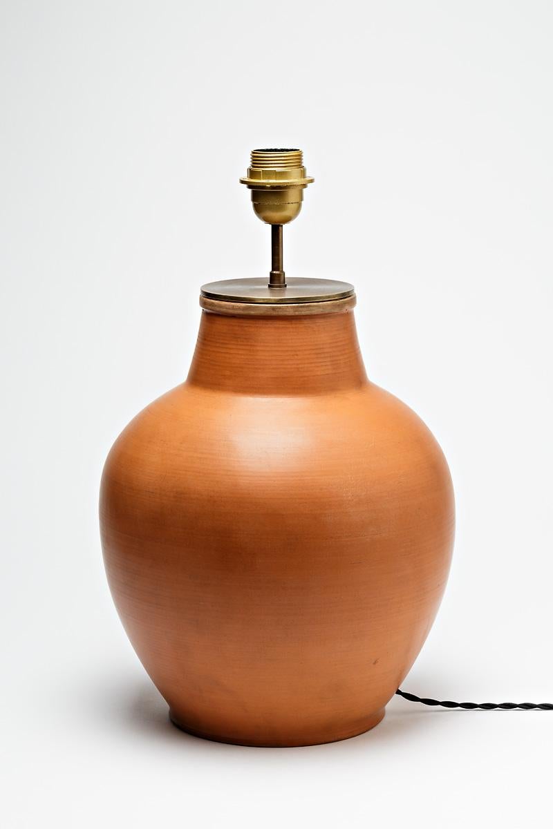 Ceramic Big glazed ceramic table lamp by Pierre Roulot, 1950. For Sale