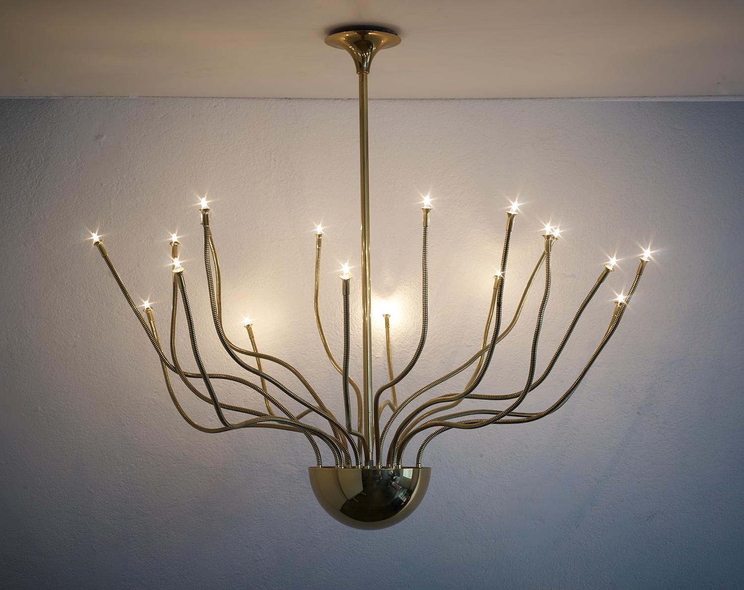 Mid-Century Modern Golden brass ceiling lamp by Florian Schulz, Germany, 1980 For Sale