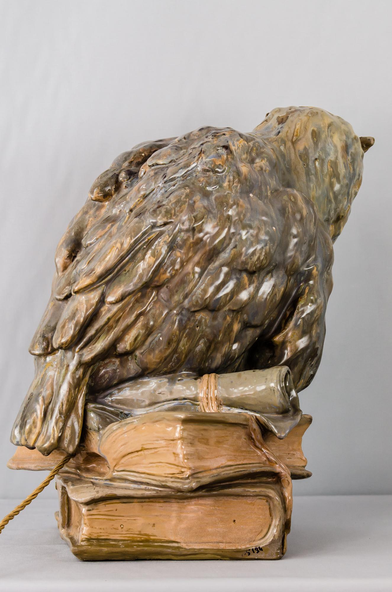 Jugendstil Big Ceramic Golscheider Owl Lamp 