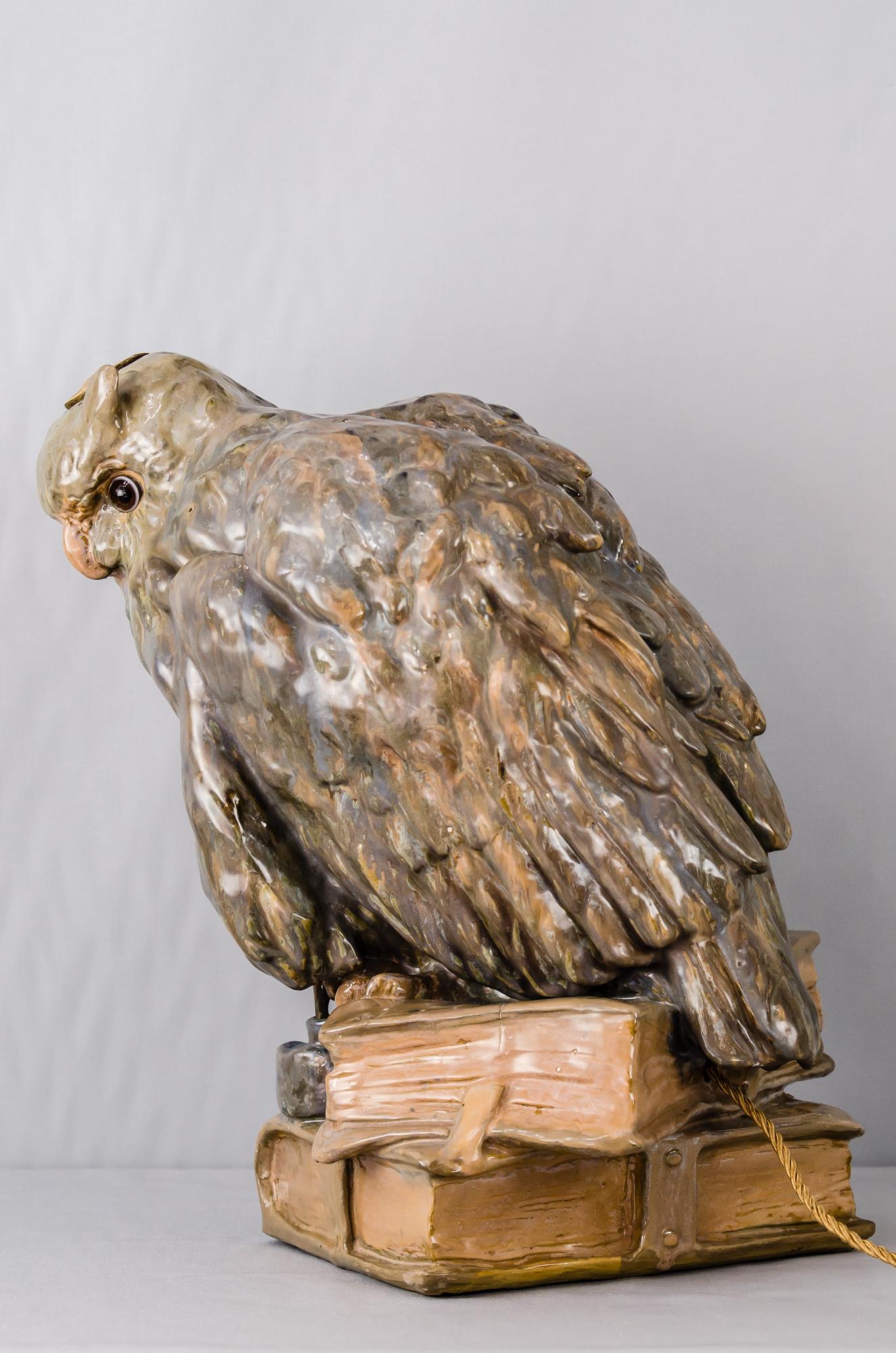 Austrian Big Ceramic Golscheider Owl Lamp 