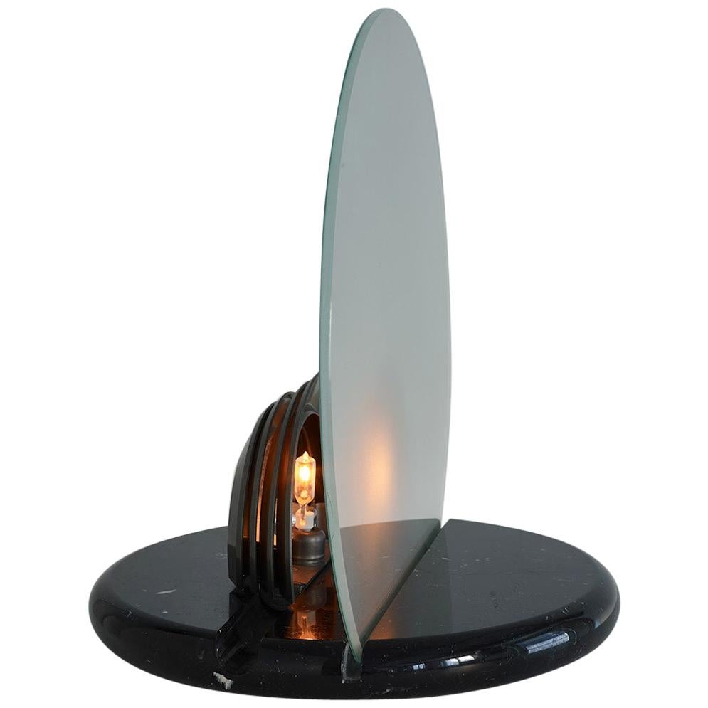 Big "Gong" Marble and Glass Table Lamp by Bruno Gecchelin, Skipper, 1981 For Sale