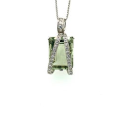 Big Green Amethyst and Zircon Designer Pendant in 925 Sterling Silver for Her