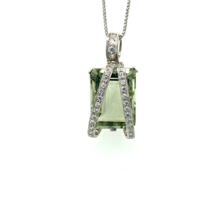Art Nouveau Big Green Amethyst and Zircon Designer Pendant in .925 Sterling Silver for Her For Sale