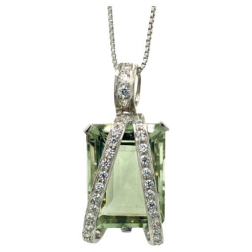 Big Green Amethyst and Zircon Designer Pendant in .925 Sterling Silver for Her For Sale