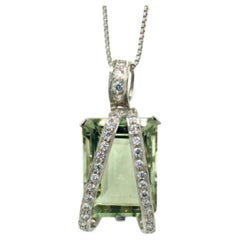Big Green Amethyst and Zircon Designer Pendant in .925 Sterling Silver for Her