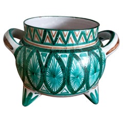 Vintage Big Green and White Tripod Ceramic Vase Par Robert Picault Vallauris