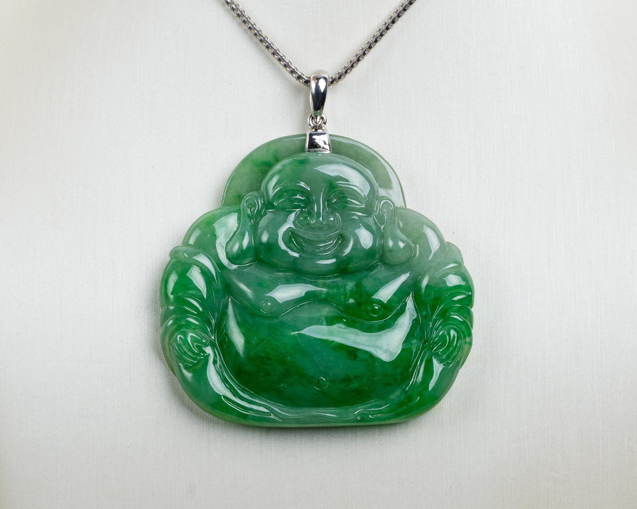 Contemporary Big Green Jadeite Jade Buddha, Certified Untreated