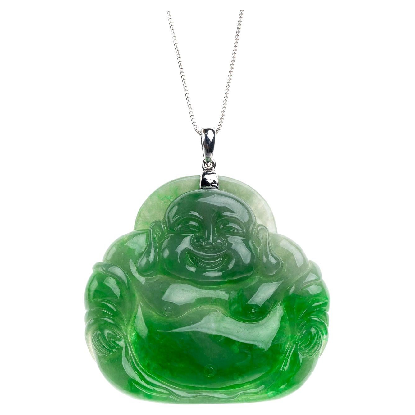 Big Green Jadeite Jade Buddha, Certified Untreated