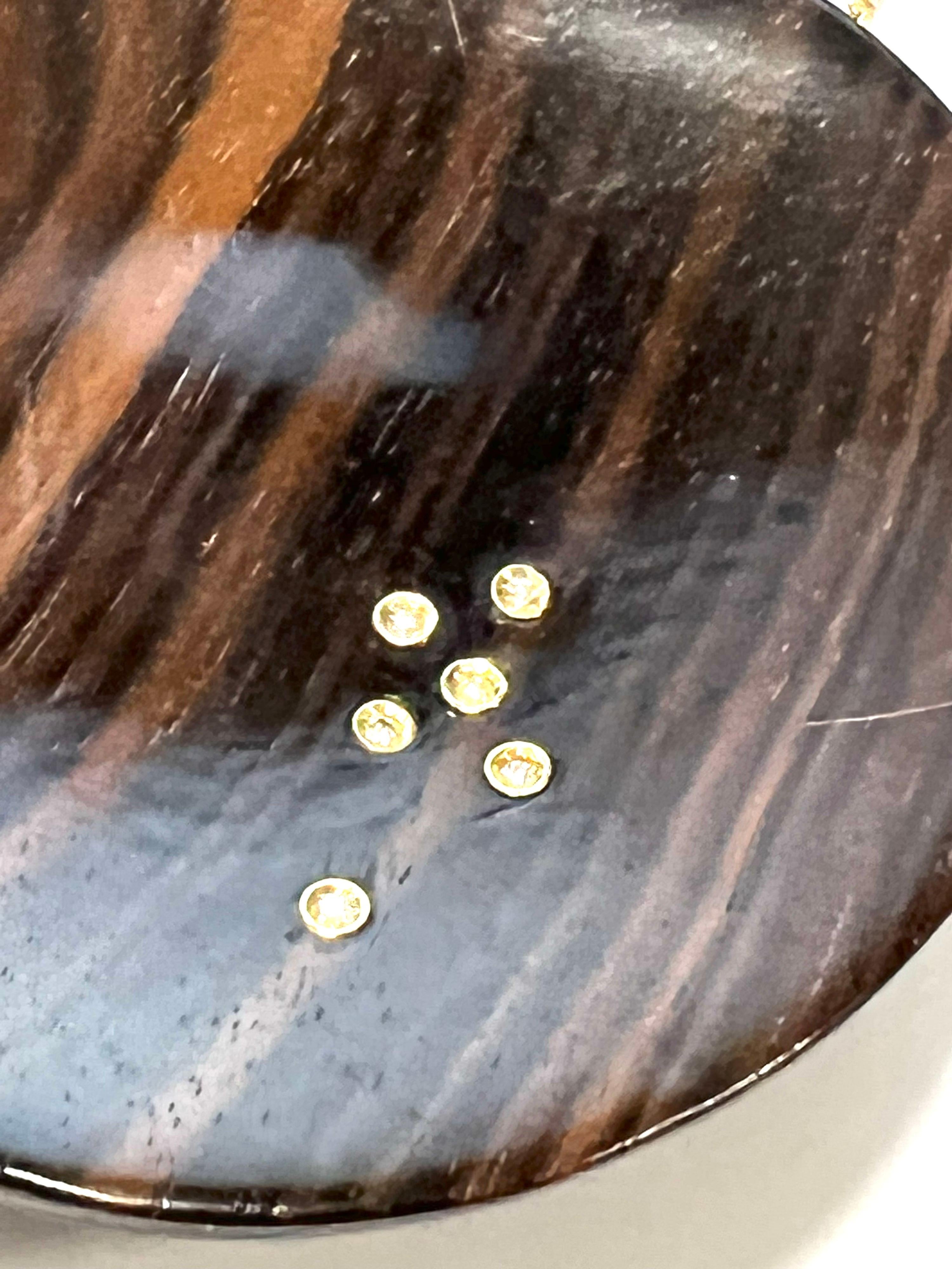 Artisan Large Half Sphere Rosewood Pendant and Diamonds on 18K Yellow Gold Necklace For Sale