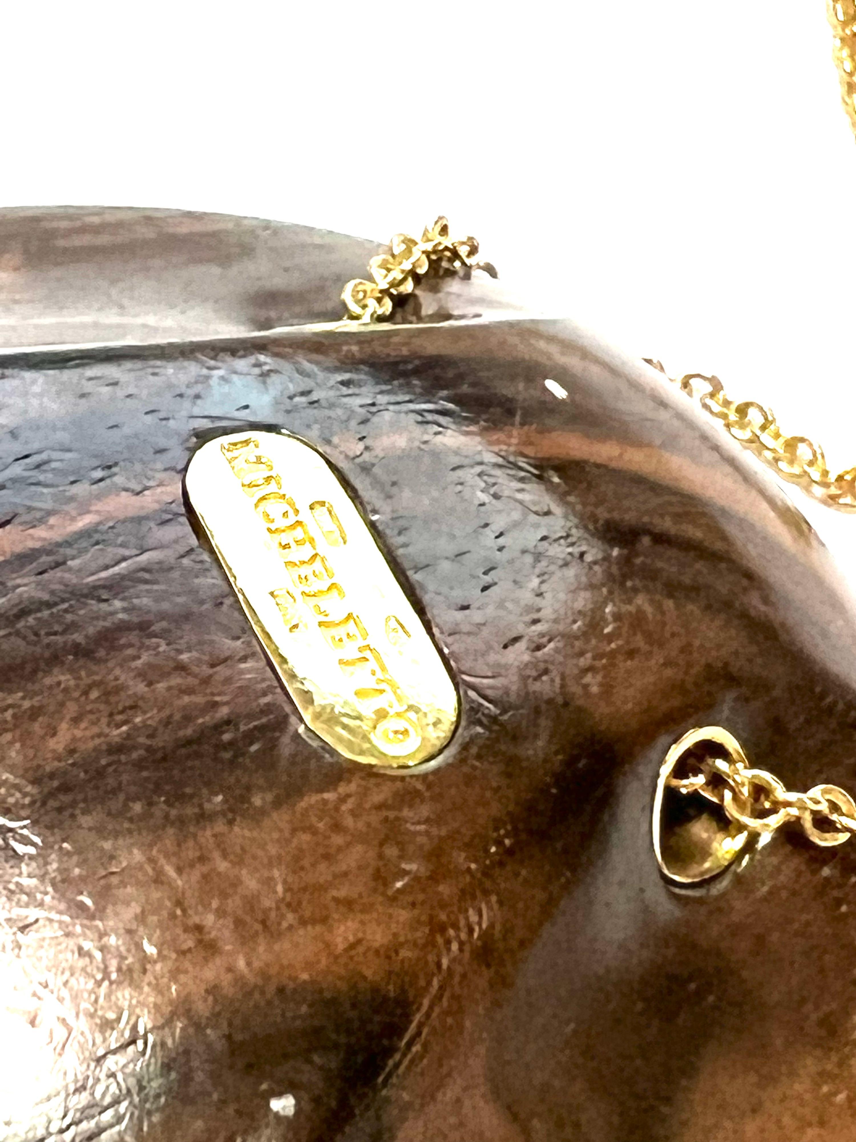 Round Cut Large Half Sphere Rosewood Pendant and Diamonds on 18K Yellow Gold Necklace For Sale