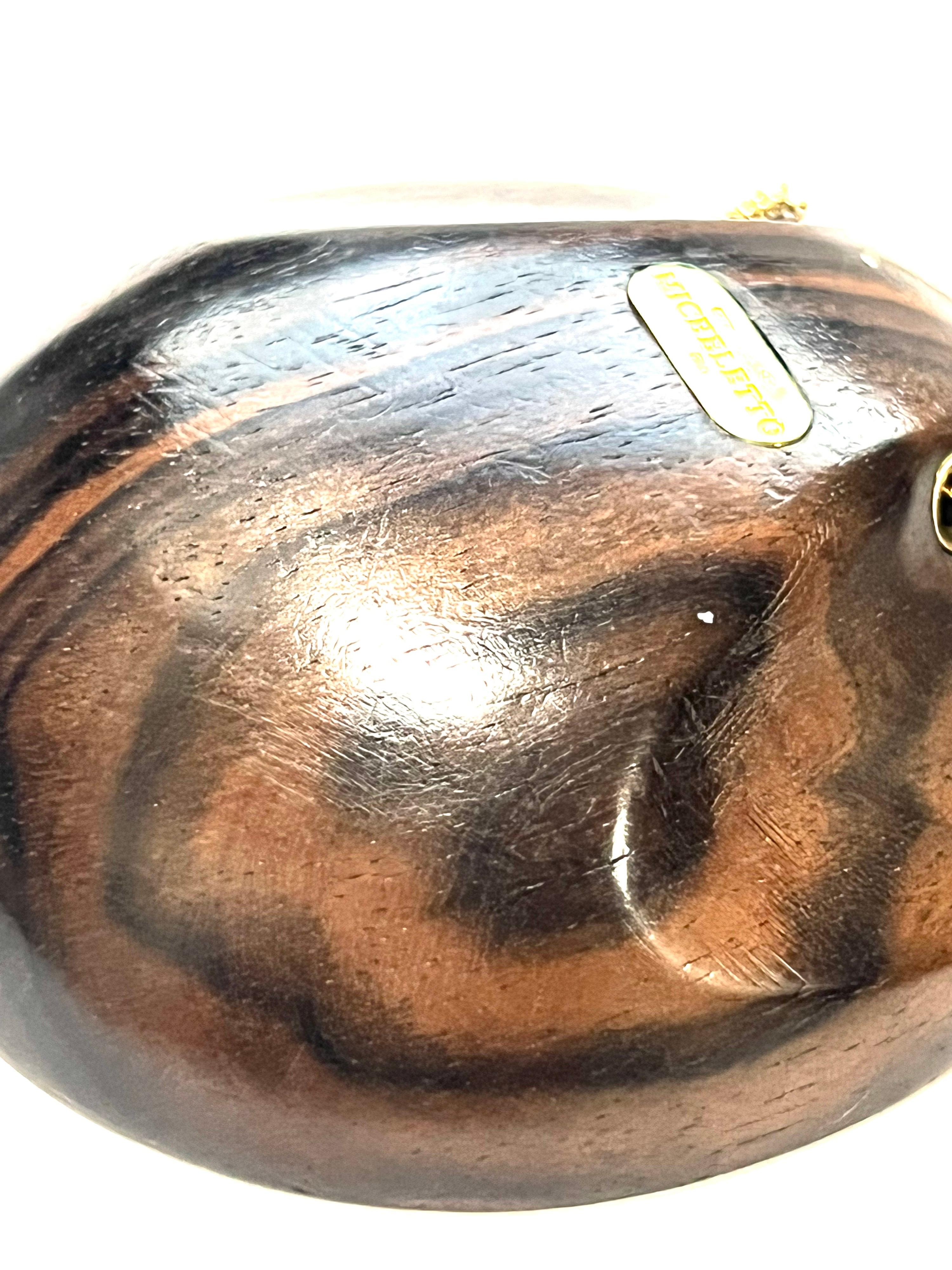 Large Half Sphere Rosewood Pendant and Diamonds on 18K Yellow Gold Necklace In New Condition For Sale In Milano, Lombardia