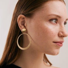 Big Hammered Circle Earrings in 14K Solid Yellow Gold