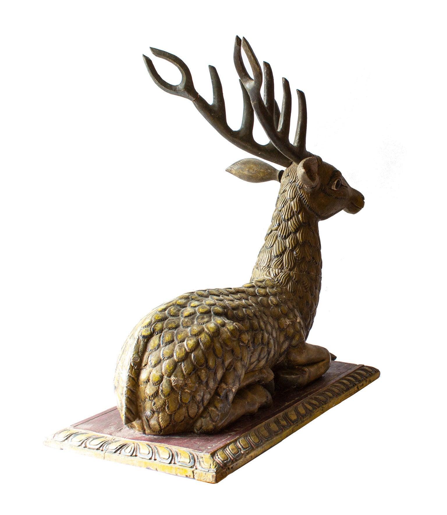 Swedish Big Hand Carved Painted Stag Sculpture in Wood, Early 18th Century For Sale