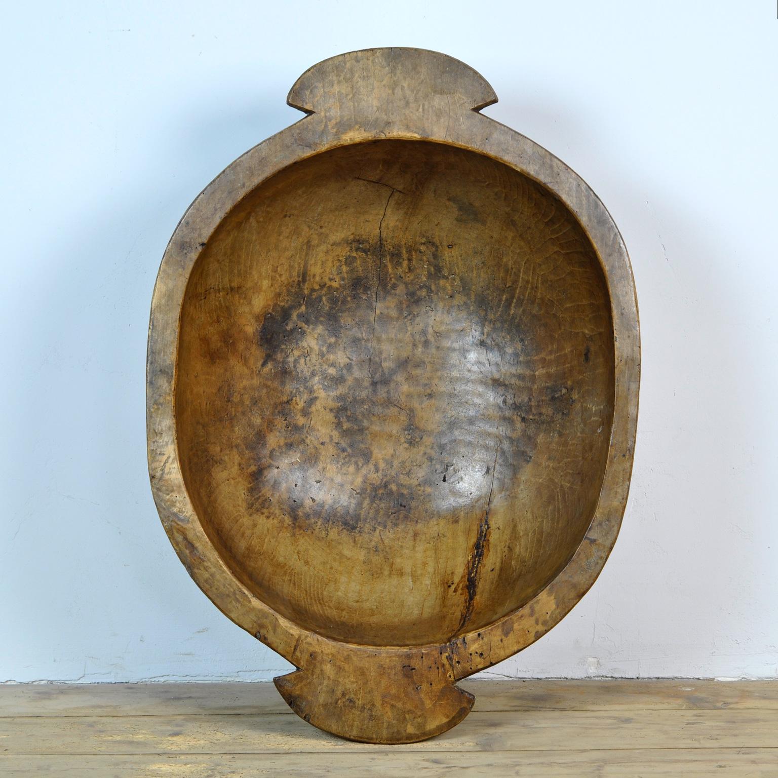 Rustic Big Handmade Wooden Dough Bowl, Early 1900s