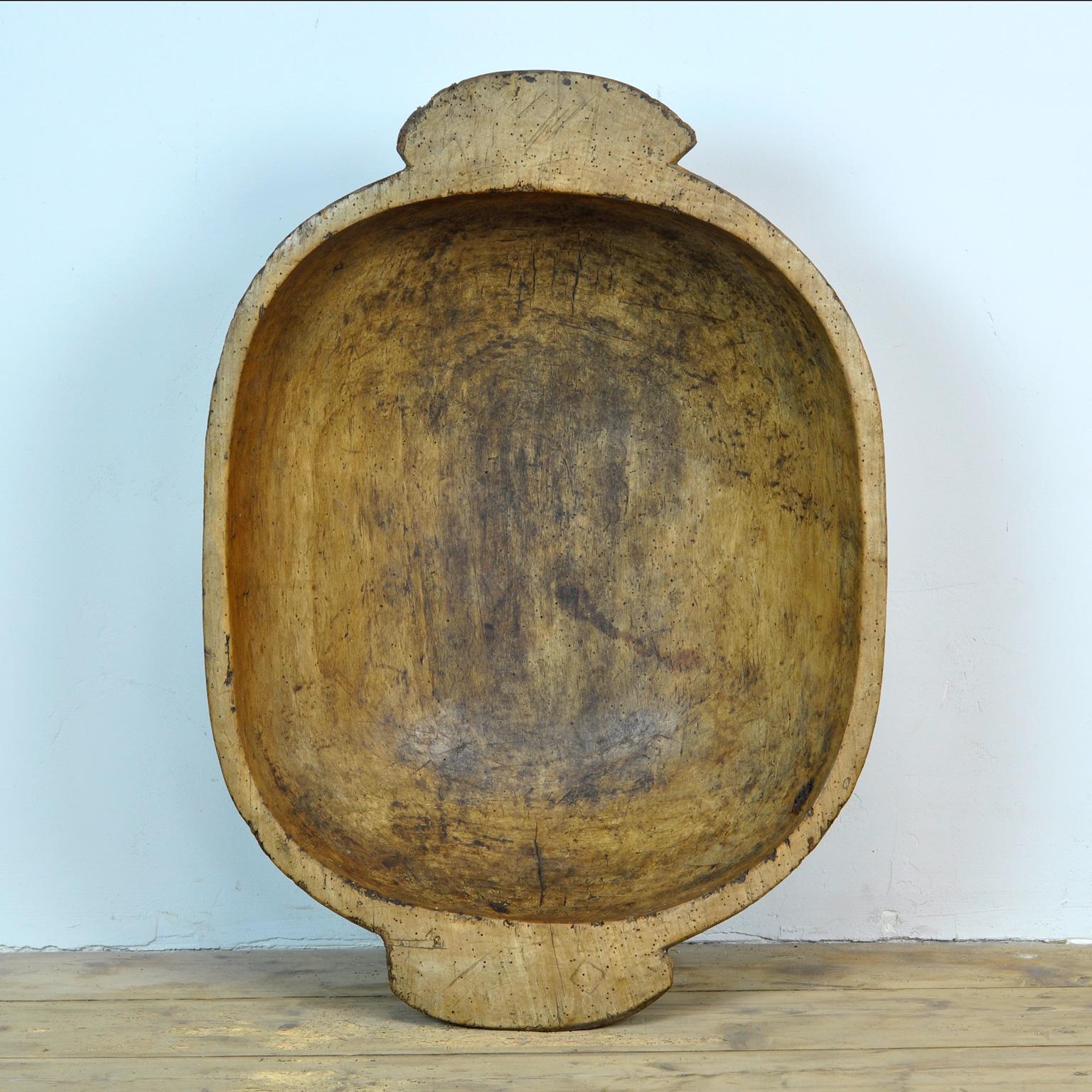 Rustic Big Handmade Wooden Dough Bowl, Early 1900s
