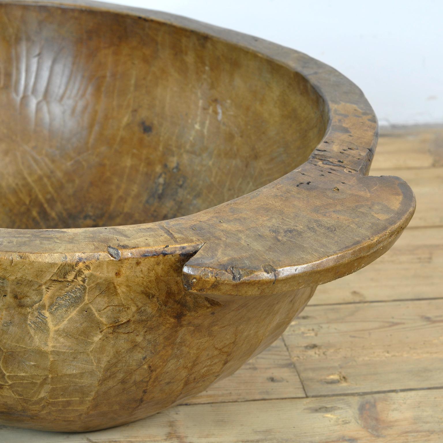 Hand-Carved Big Handmade Wooden Dough Bowl, Early 1900s