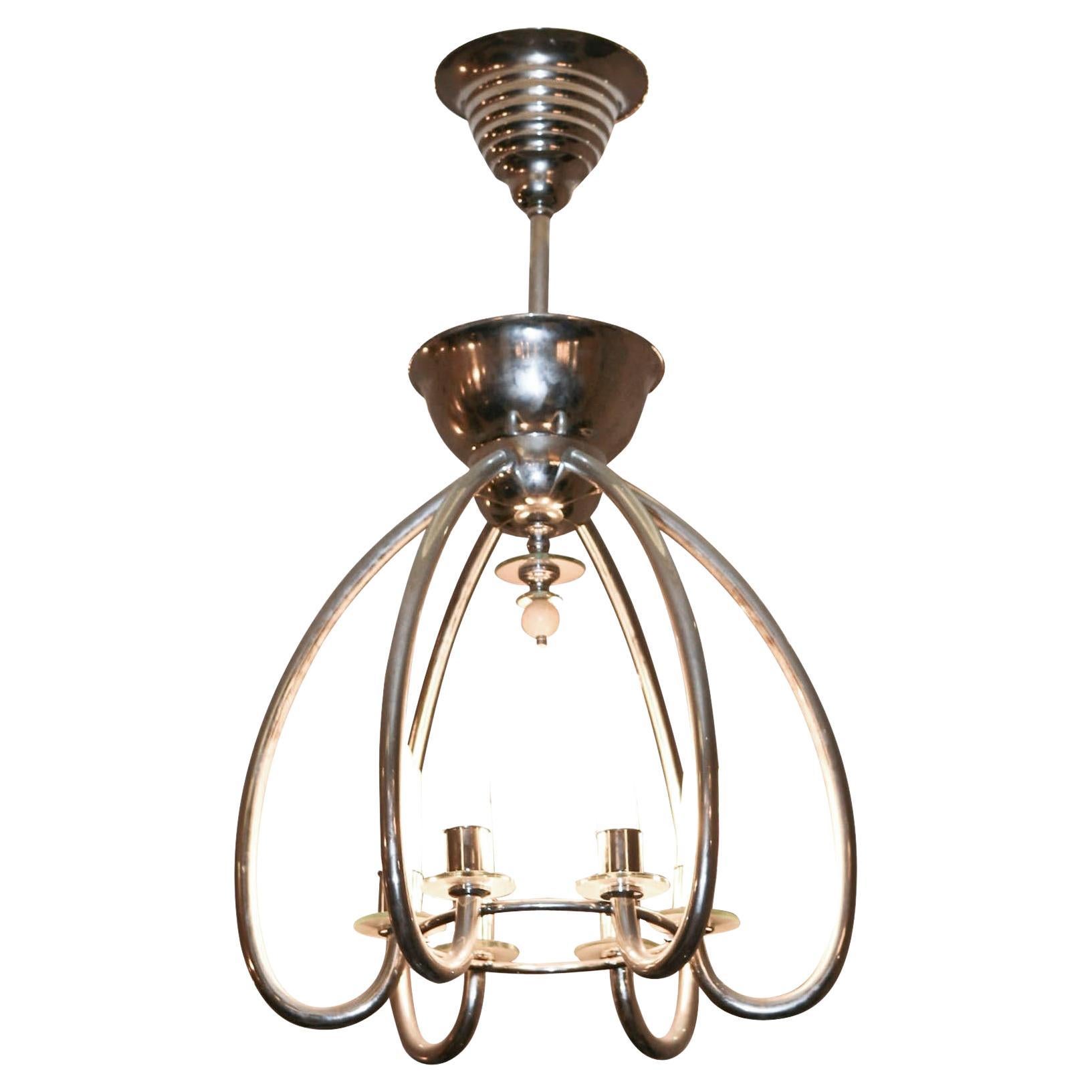 Big Hanging Lamp German in Opaline, Chromed Bronze, 1920, Style Art. Deco