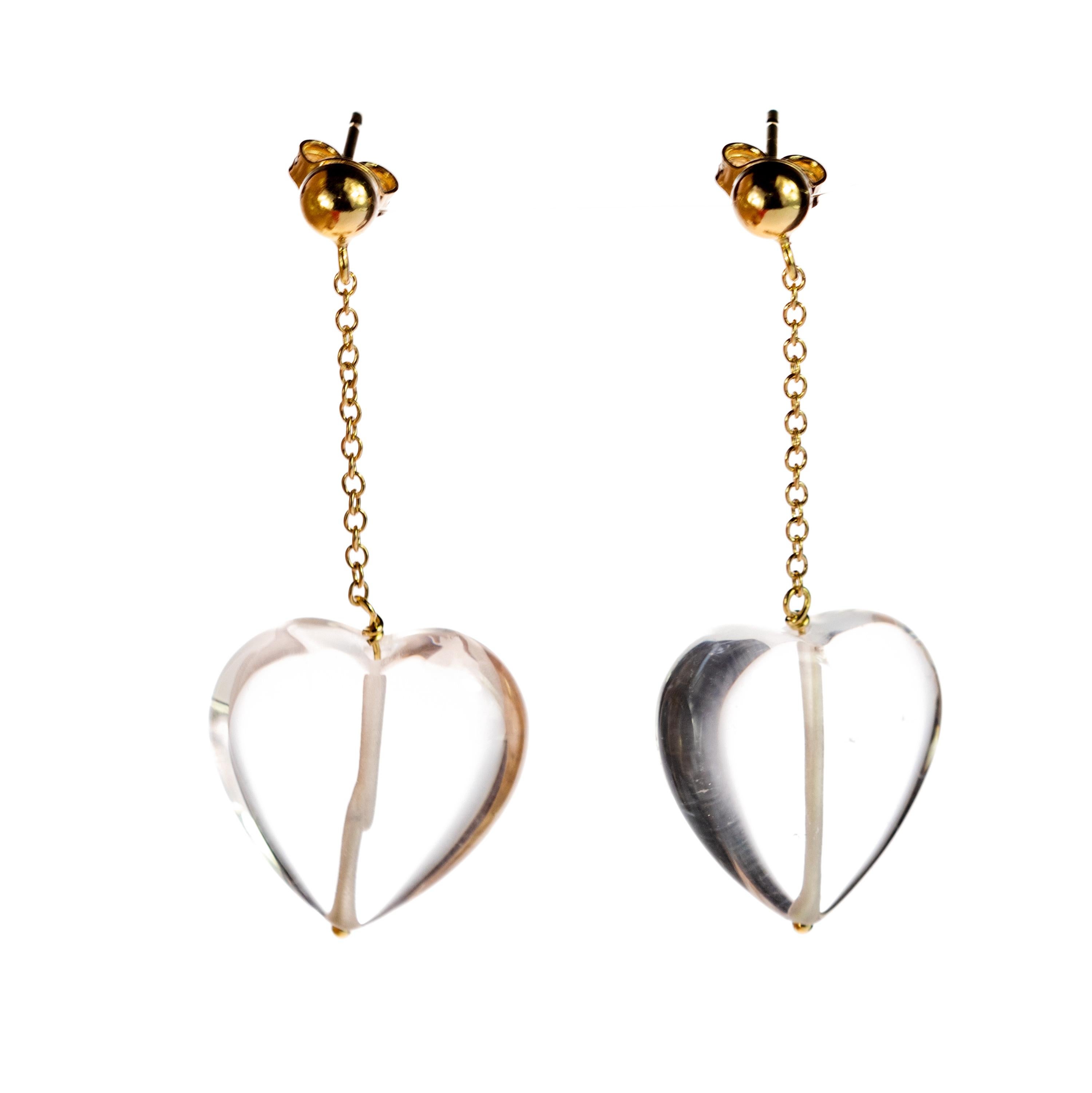 Taille cœur Boucles d'oreilles chics en or jaune 18 carats avec pendentifs en cristal de roche en forme de grand cœur pour la Saint-Valentin en vente