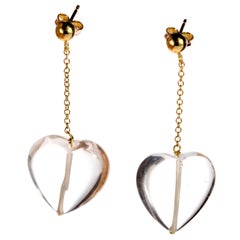 Big Heart Crystal Rock 18 Karat Yellow Gold Dangle Chic Valentine's Day Earrings