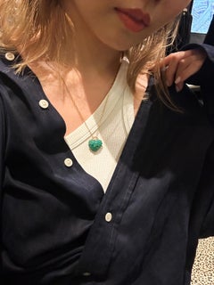 Big Heart Emerald Cabochon and Diamond Pendant Necklace