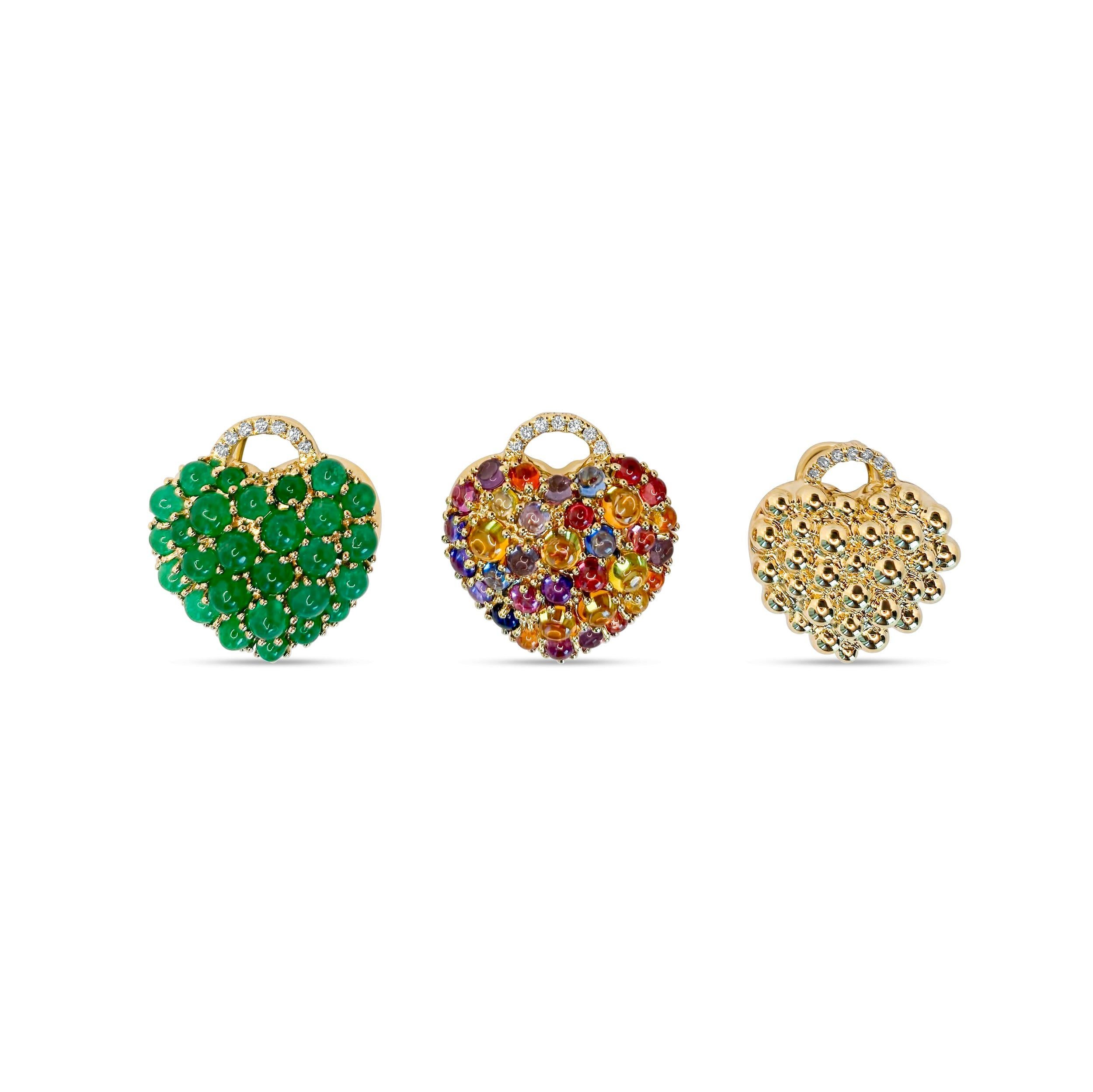 Big Heart Emerald Cabochon and Diamond Pendant Necklace For Sale 2
