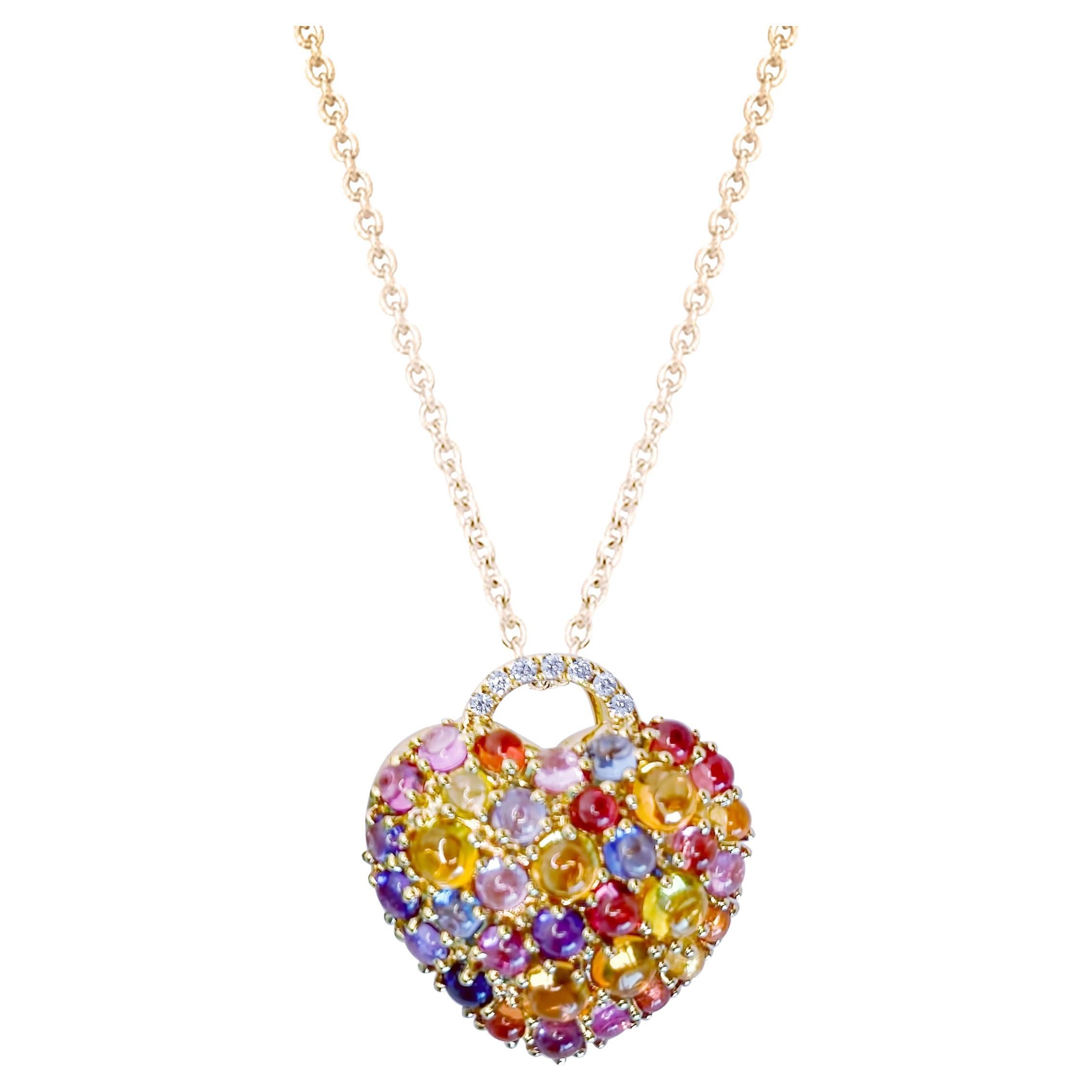 Big Heart Multi Sapphire Cabochon and Brilliant Cut White Diamonds