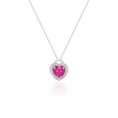 Big Heart Sapphire Cabochon and Diamond Locket Style Pendant Necklace