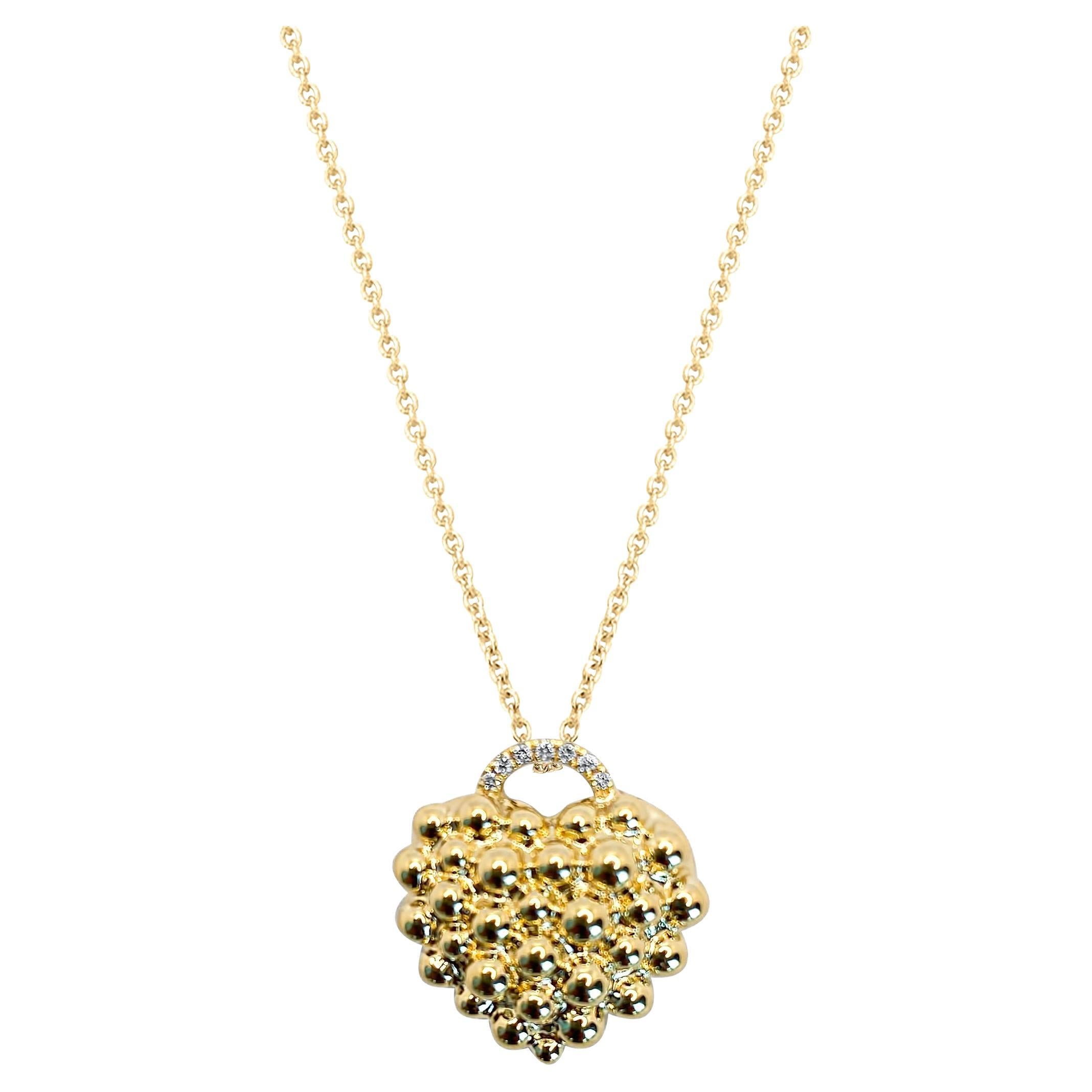 Große Herz-Halskette aus Gelbgold mit Diamant-Anhänger im Angebot