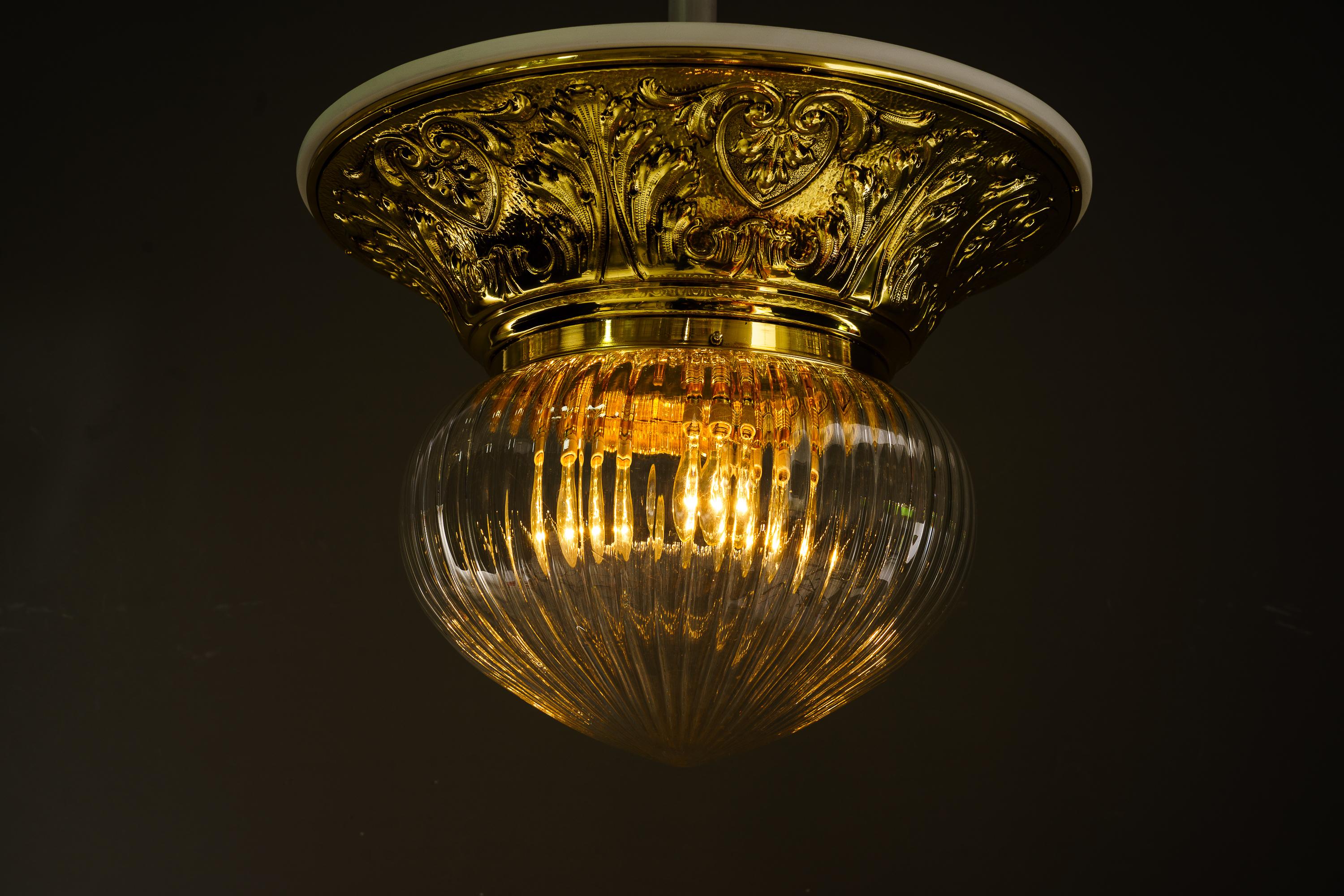 Brass Big historistic Ceiling lamp vienna around 1890s For Sale