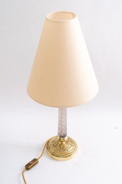 Big historistic cut glass stem table lamp with fabric shade around 1890s