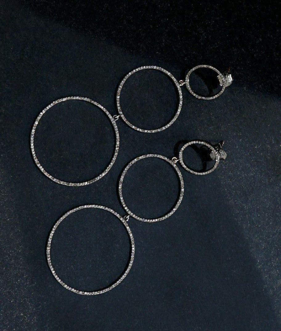 Old European Cut Big Hoop Earring 925 Silver Diamond Hoop Dangle Earring Designer Wedding Jewelr For Sale