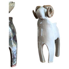 Vaso di crema di pecora di Horn in ceramica (Yellowstone) Gres, smalto bianco sporco lucido