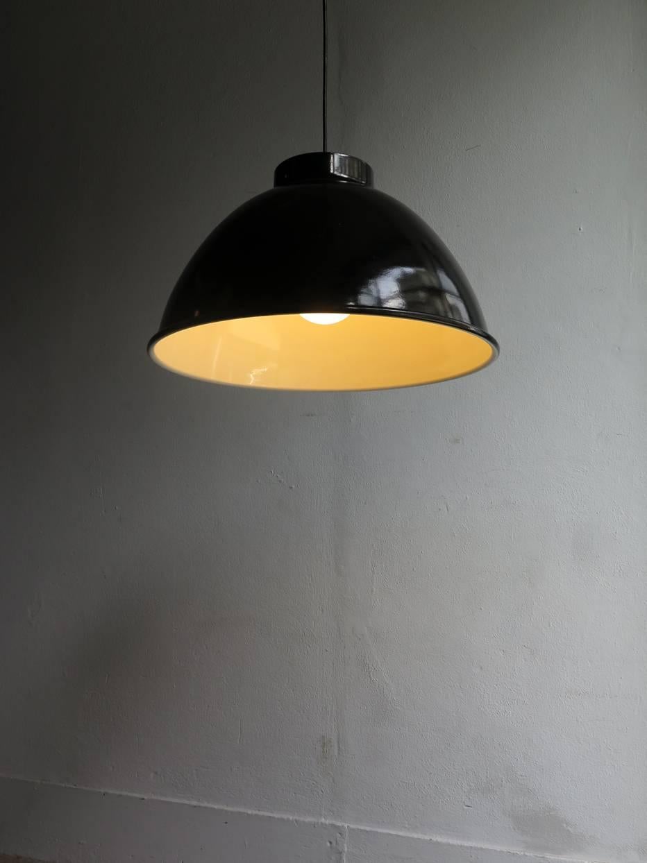 German Big Industrial Black and White Pendant Lamps For Sale