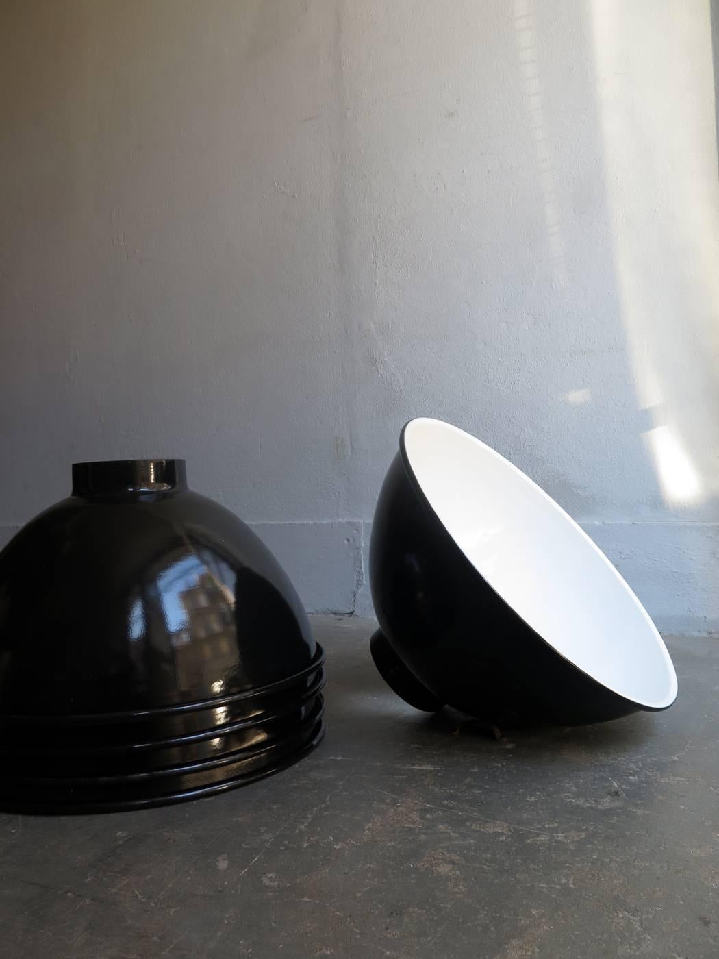 Mid-20th Century Big Industrial Black and White Pendant Lamps For Sale