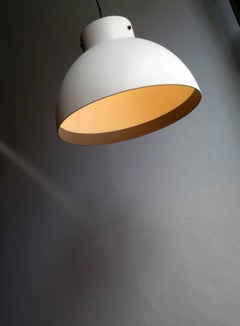 Big Industrial White Pendant Lamps with Light Grey Stripe Inside