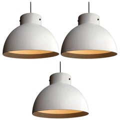 Big Industrial White Pendant Lamps with Light Grey Stripe Inside