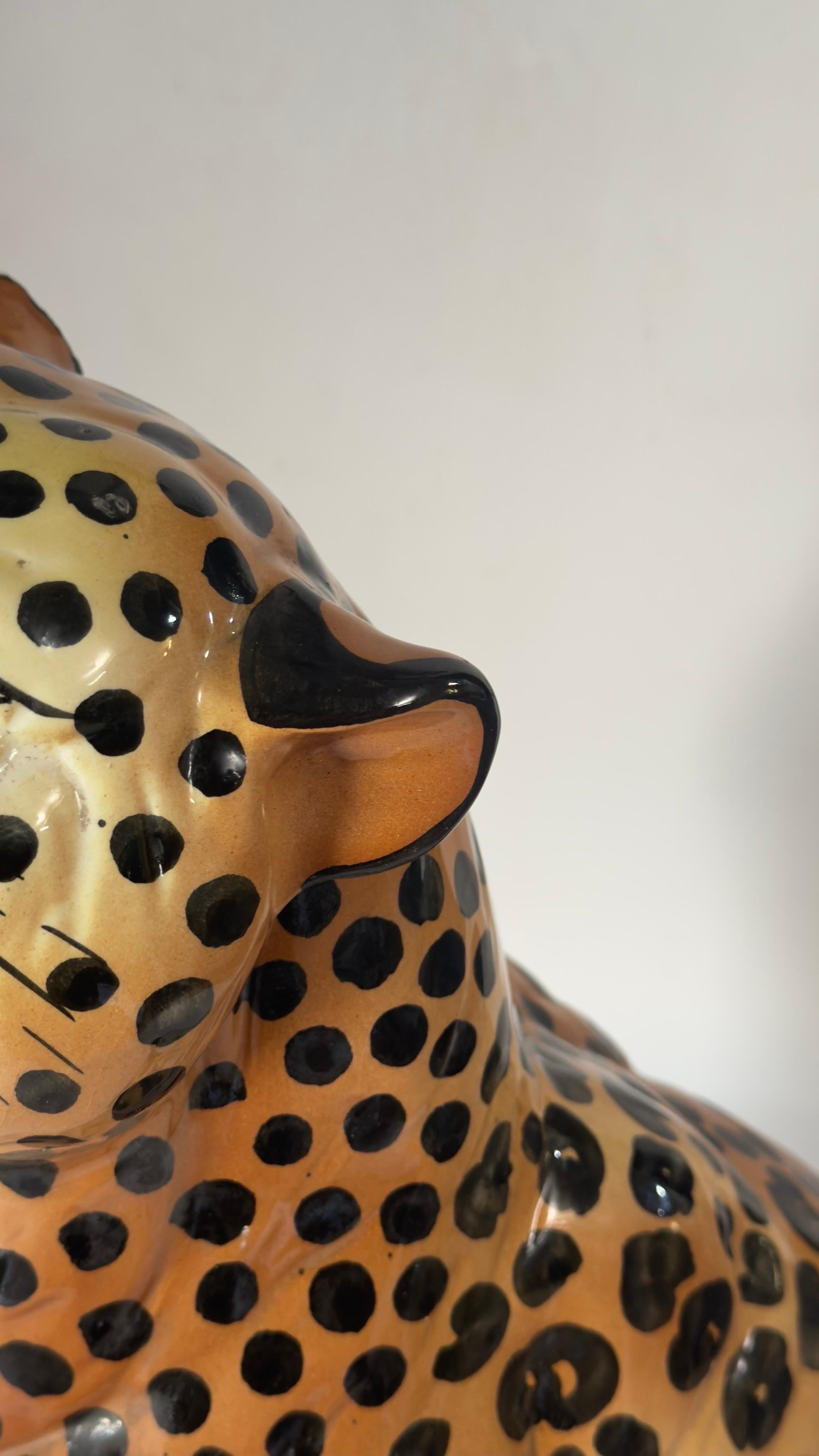 Grande scultura leopardiana in ceramica italiana Portogallo 1970 1